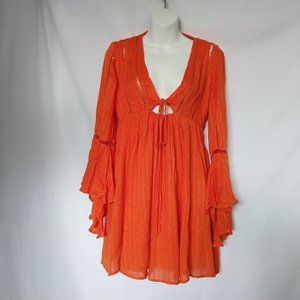 Free People Romeo Mini Dress Crochet Flared Slv M